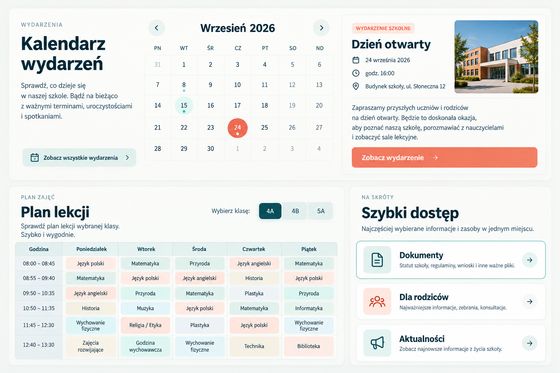 Moduł kalendarza wydarzeń i planu lekcji z wyborem klasy