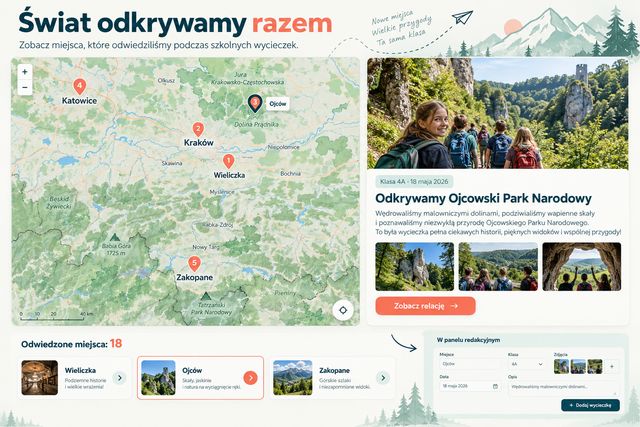 Moduł mapy szkolnych wycieczek z relacją z Ojcowskiego Parku Narodowego