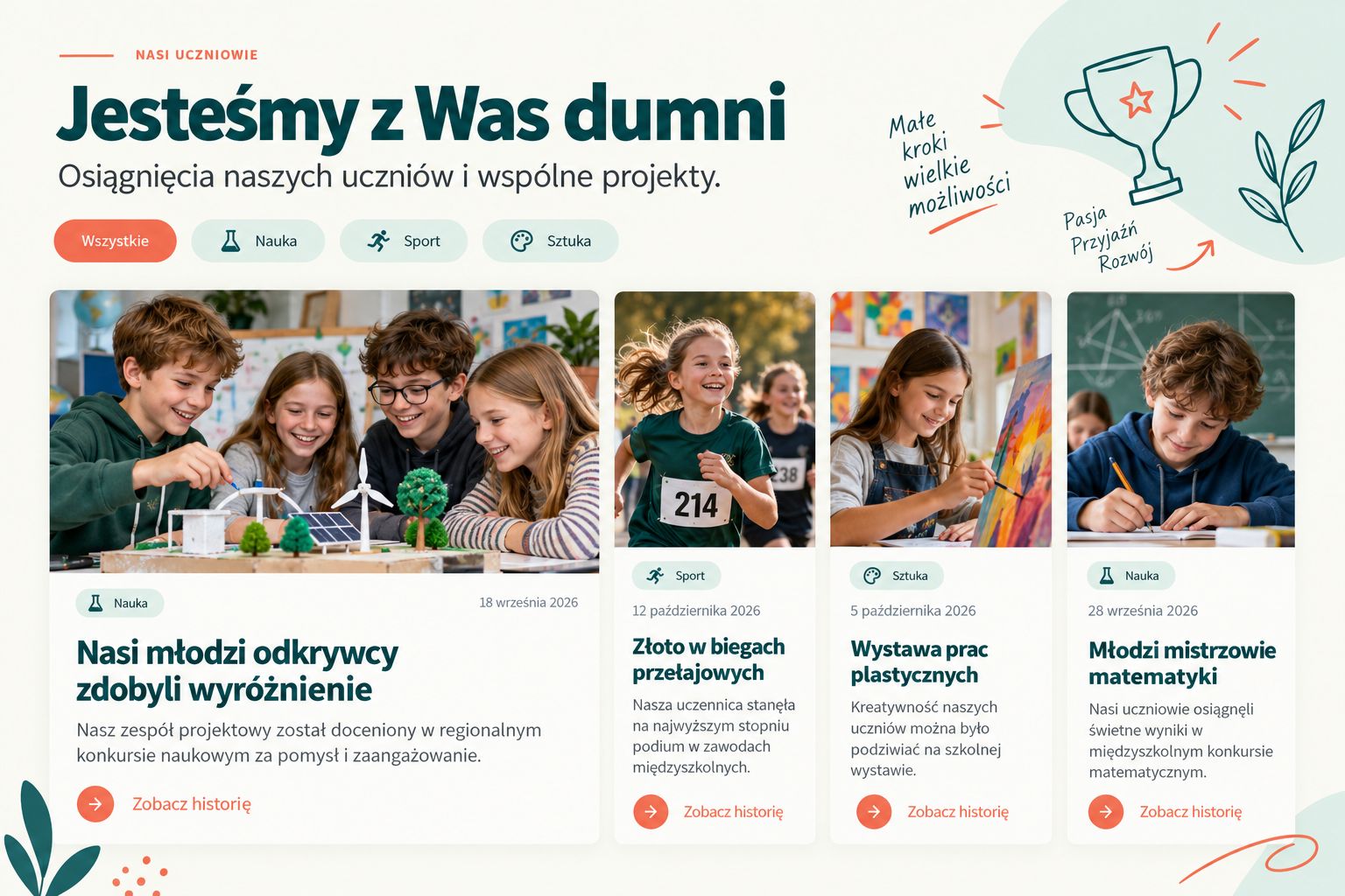 Moduł osiągnięć uczniów z historiami sukcesów w nauce, sporcie i sztuce